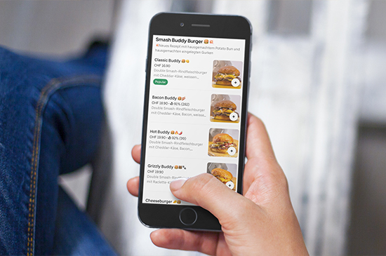 Hey Buddy Smash-Burger-Liefermenü auf dem Smartphone – schnell und effizient für Take-away